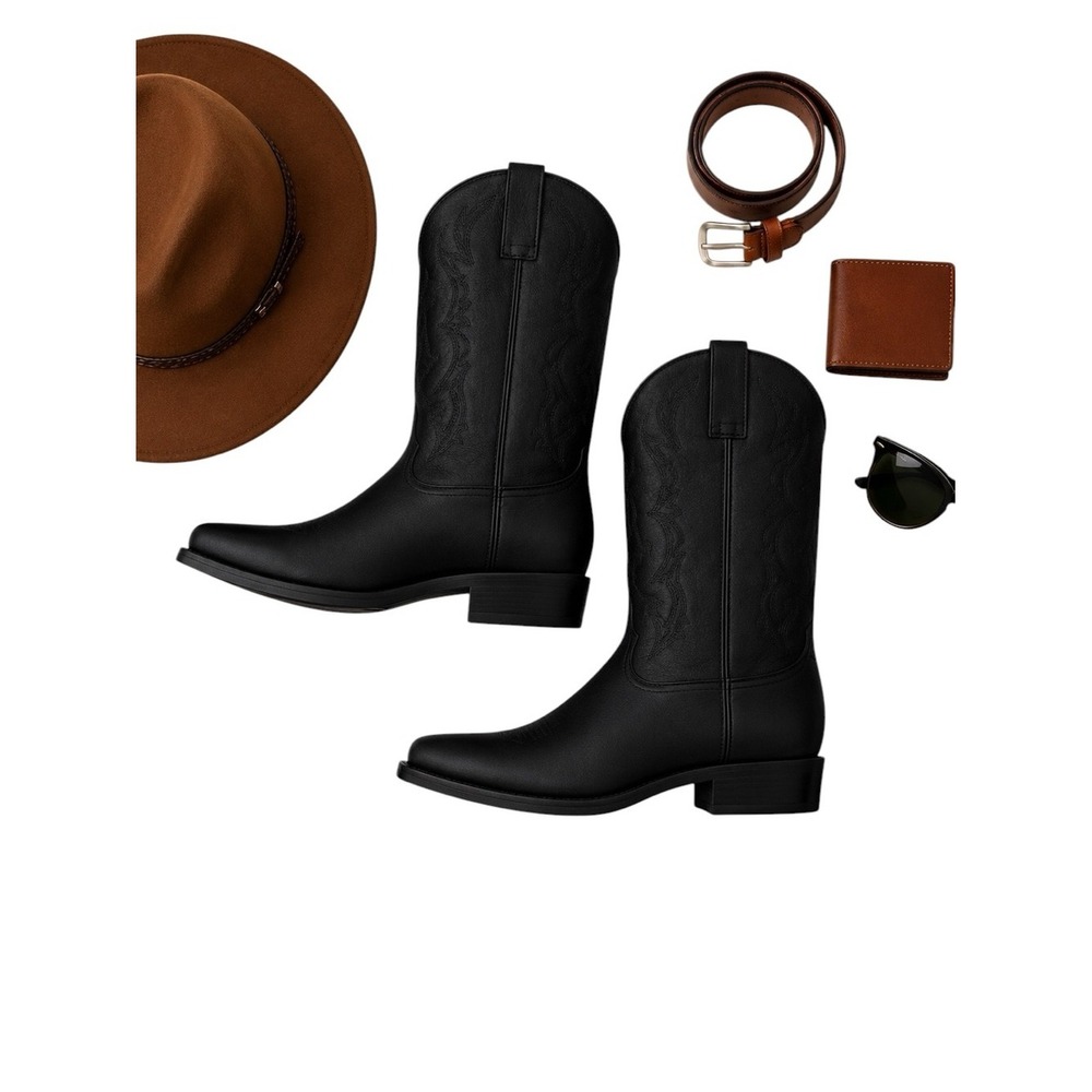 Durango Westward Black Leather Cowboy Boots Men's 9.5 EE Wide Square Toe Western